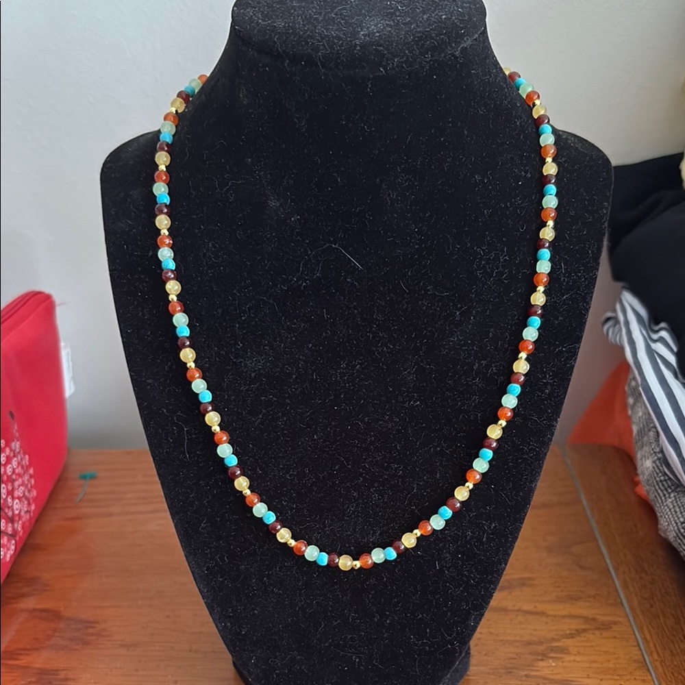 Vibrant Beaded Necklace with Turquoise and Amber Tones